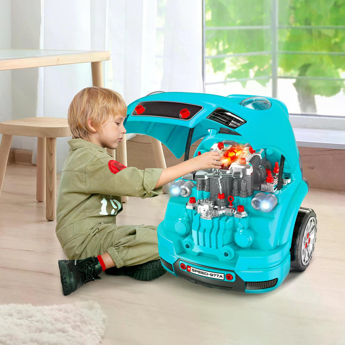Educational Take-Apart Truck Engine Playset - Interactive Service Station Toy with Steering Wheel for Kids - Ideal Learning Tool for 3-5 Year Olds, Teal Green
