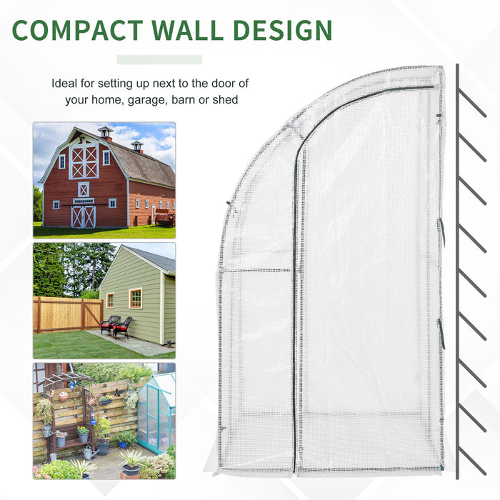 Outdoor Walk-In Lean-To Greenhouse - Zippered Roll-Up Door, PE Cover, 143x118x212cm - Ideal for Plant Protection and Extended Growing Season