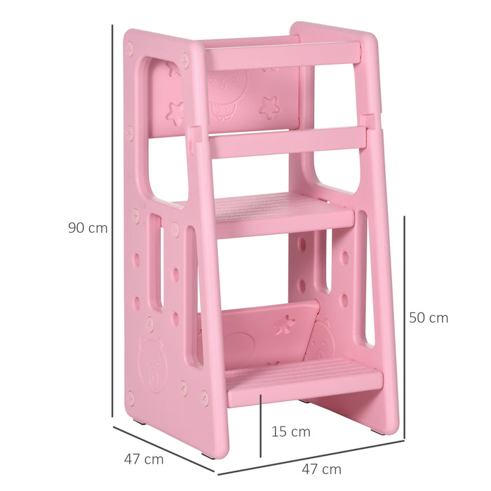 Kid's Helper Kitchen Step Stool - Adjustable Height & Safety Platform for Toddlers - Encourages Independence & Participation in Cooking Activities