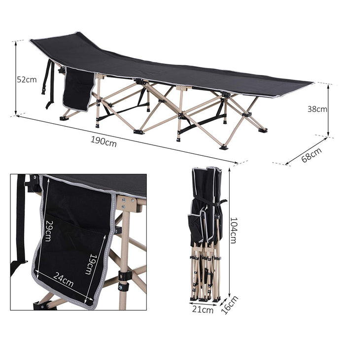 Portable Heavy Duty Camping Cot - Single Person Foldable Sleeping Camp Bed with Travel-Friendly Design - Ideal for Outdoor Adventures, Fishing & Guest Use with Side Storage Pocket