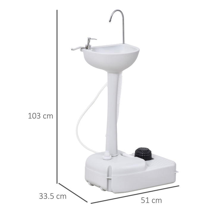 HDPE White Outdoor Sink - Soap Dispenser with Built-in Towel Holder - Convenient Handwashing Station for Garden, Patio, or Campsite