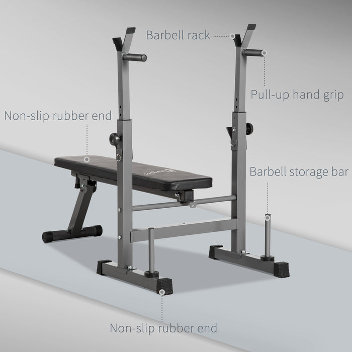 Foldable Adjustable Weight Bench - Barbell Rack and Dip Station for Strength Training - Ideal for Home Gym Multiuse Workouts