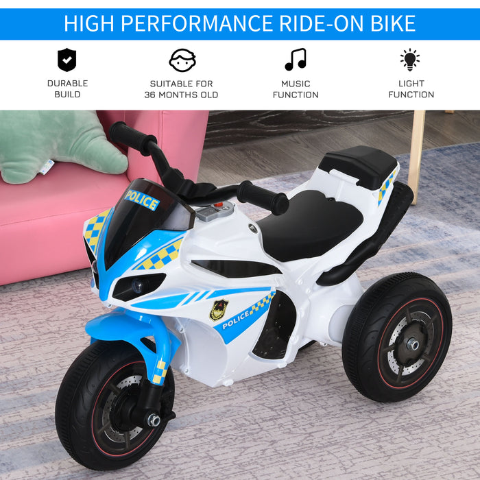 Police Ride-On Toddler 3-Wheel Trike with Music and Lights - Safety-Seated and Easy-Grip Handlebars for Kids - Fun Learning Bike Vehicle for 18-36 Month Olds, Blue