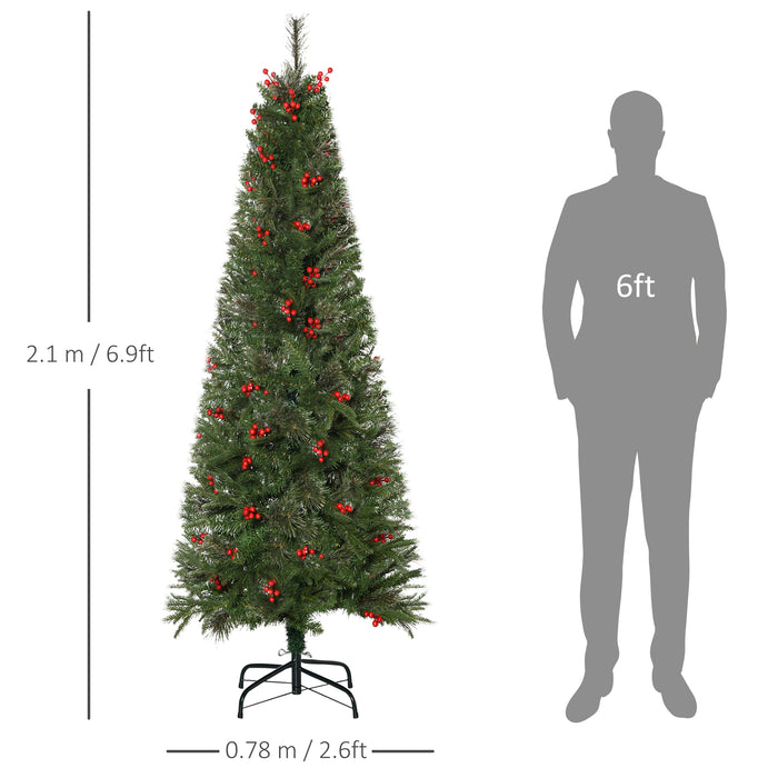 Artificial Pencil Christmas Tree with Lifelike Foliage - Lush Branches, Vibrant Red Berries, Easy Auto-Open Feature - Ideal for Compact Spaces and Holiday Decor