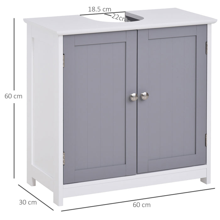 Under Sink Vanity Storage Cabinet with Adjustable Shelf - Bathroom Organizer with Handles and Drain Hole, 60x60cm - Space-Saving Solution for Homeowners, White & Grey