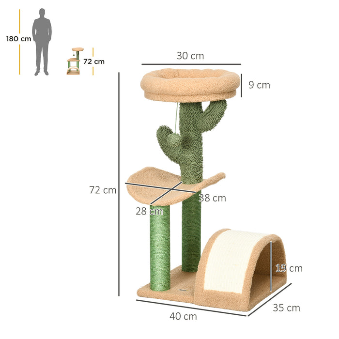 Wooden Cat Climbing Tower with Play Ball - 72cm Kitty Activity Center with Sisal Scratching Post & Cozy Bed - Ideal for Playful Cats and Scratch Training