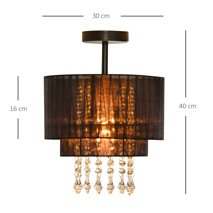 Vintage Metal Chandelier - Dual Drum Shade Lamp with Acrylic Crystal Accents - Elegant Lighting for Living and Dining Areas