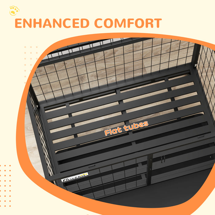 Sturdy Mobile Canine Kennel - Heavy Duty Dog Crate with Bowl Holder, Removable Tray, Detachable Top, Double Door Design - Ideal for Large, Extra-Large Dogs