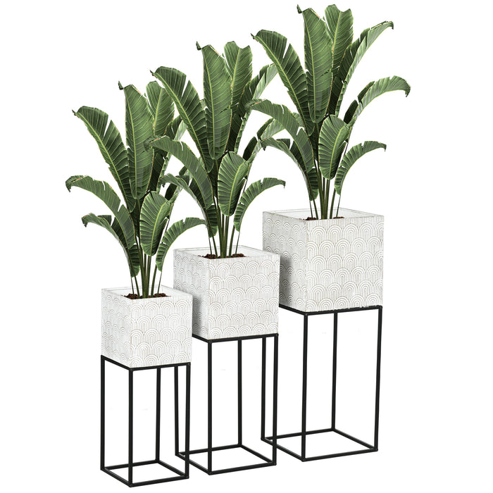 Decorative Square Metal Plant Stand Trio with Legs - Stylish Indoor Planters for Flowers and Greenery - Enhance Living Room and Bedroom Ambience