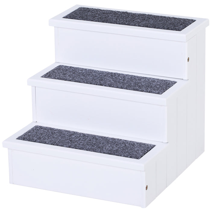 3-Step Wood Pet Stairs - Carpeted Steps for Cats & Small Dogs, Non-Slip Surface, Compact Design - Ideal for Pet Mobility & Home Space Efficiency