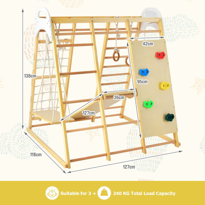 Wooden Jungle Gym Playset - 8-in-1 Climber Set with Monkey Bars - Perfect Outdoor Activity for Kids