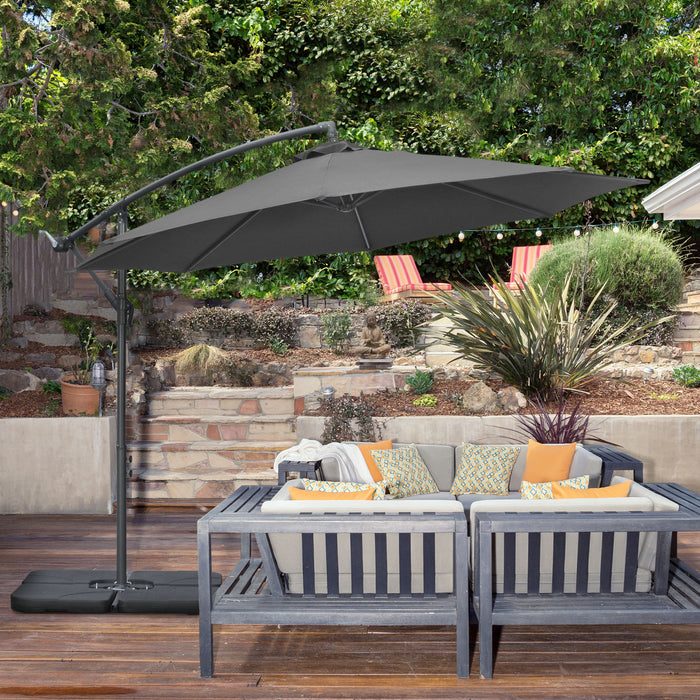 Garden Banana Cantilever Umbrella - Crank Handle, Cross Base, Weights, and Protective Cover - Outdoor Hanging Sun Shade for Patio Relaxation