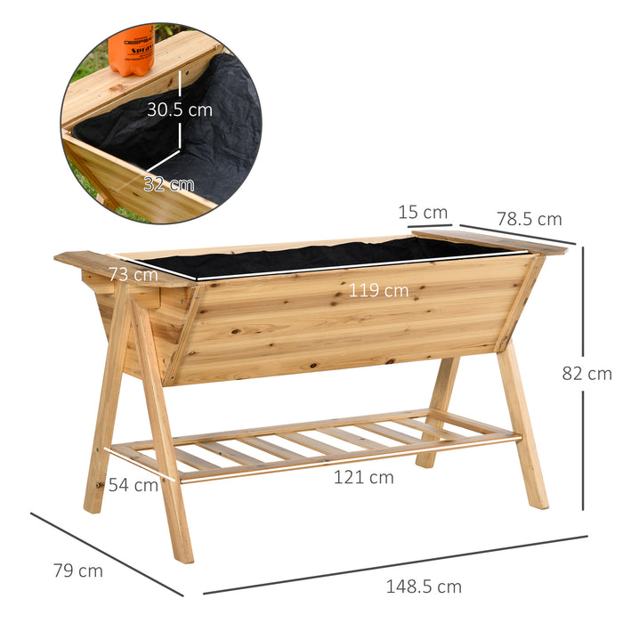 Wooden Raised Garden Bed Planter - Freestanding Outdoor Patio Box with Storage Shelf - Ideal for Flower and Vegetable Gardening