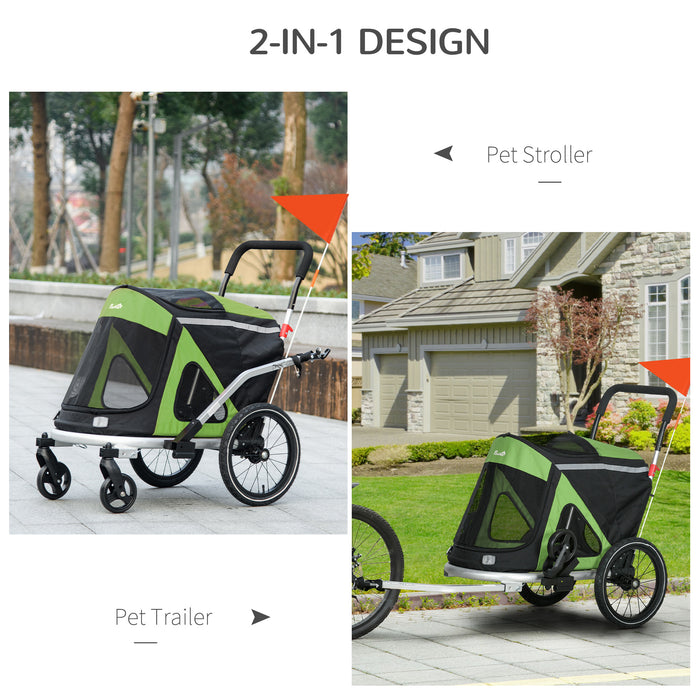 Foldable 2-in-1 Aluminium Dog Bike Trailer & Pet Stroller - Ideal for Medium-Sized Dogs, Green - Versatile Travel Solution for Pet Owners
