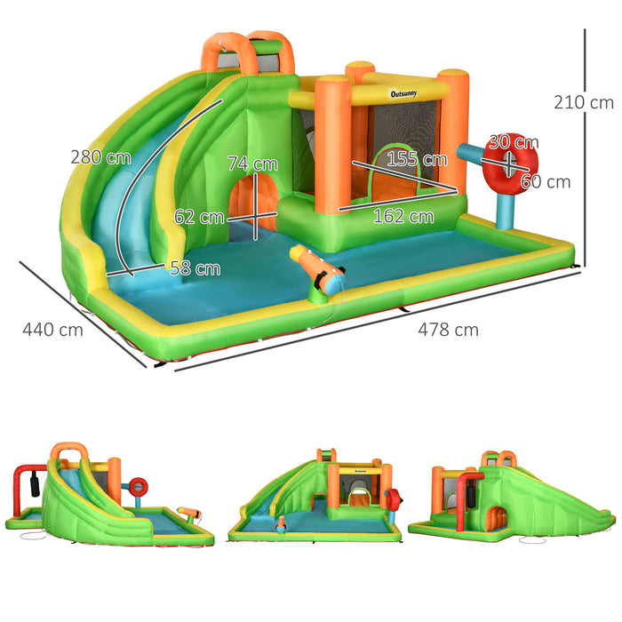 7-in-1 Kids Inflatable Playhouse - Bouncy Castle with Water Slide, Trampoline, Splash Pool, Water Gun, Ball Target, Boxing Post, Tunnel - Complete Outdoor Entertainment Center for Children