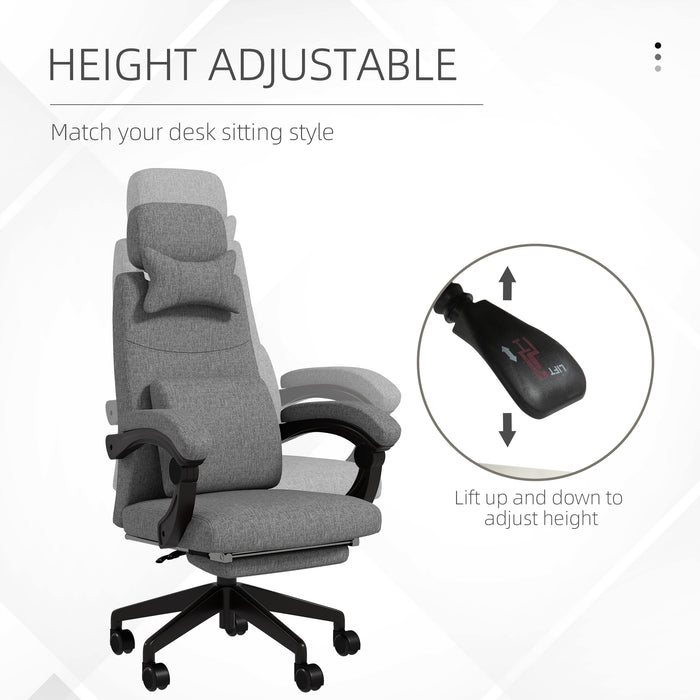 Ergonomic High Back Recliner Office Chair - Adjustable Height, Swivel Wheels, with Footrest and Lumbar Support in Dark Grey - Ideal for Comfortable Working and Relaxation
