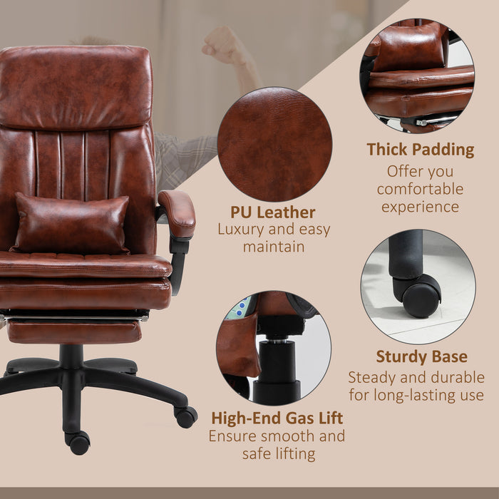 Ergonomic High Back Gaming Chair - Recliner with Footrest, 7-Point Massage, Adjustable Height, PU Leather in Brown - Perfect for Gamers and Office Workers