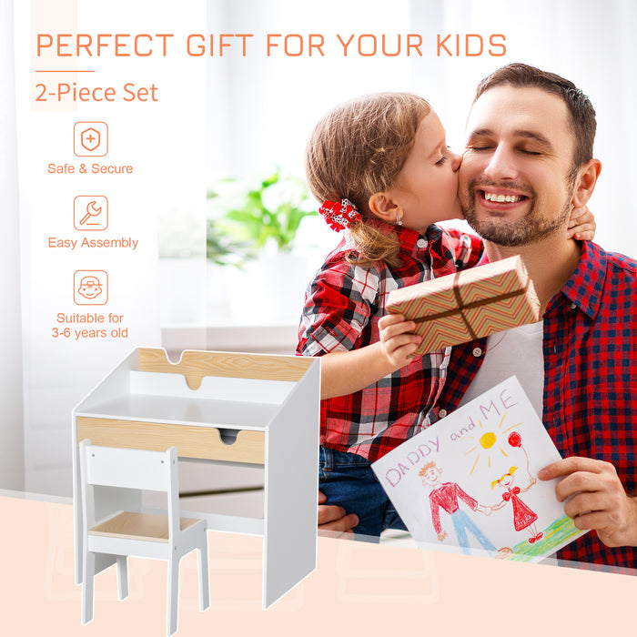 Kids Study Space - Ergonomic 2-Piece Desk and Chair Combo with Storage and Bookshelf - Ideal for Reading, Writing, and Drawing Activities, Ages 3-6