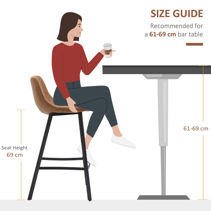 Industrial Kitchen Stool Pair - Upholstered Bar Chairs with Steel Legs and Supportive Back - Set of 2 Brown Bar Stools for Home and Entertainment Spaces