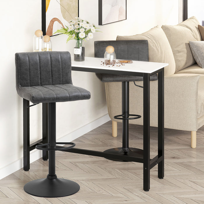 Adjustable Height Bar Chairs with Footrest, Set of 2 - PU Leather & Gas Lift Grey Bar Stools - Perfect for Home Dining & Entertainment Areas