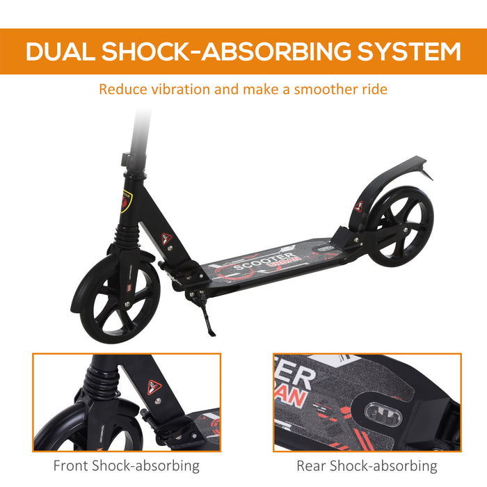 Kick Scooter with 2 Large Wheels - Adjustable Folding Design for Teens & Adults 14+ - Smooth Ride for Urban Commuting and Fun