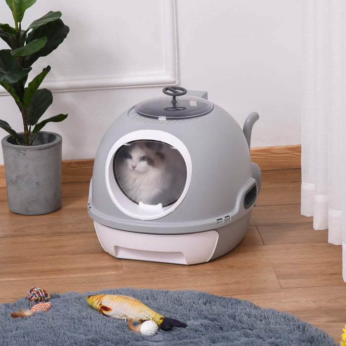 Enclosed Cat Litter Box with Skylight and Scoop - Easy-Clean Drawer Design, Grey - Ideal for Indoor Pet Hygiene and Privacy