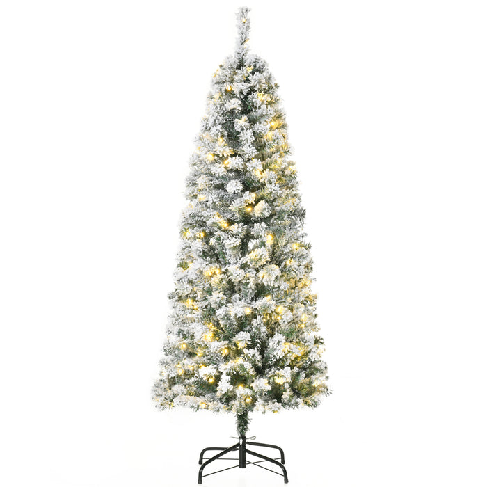 Pre-Lit Artificial Snow Flocked Christmas Tree with Warm LED Lights - 5ft Green and White Holiday Home Decor - Perfect for Festive Xmas Celebrations