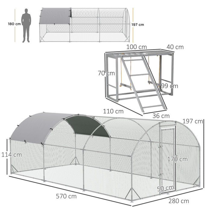Walk In Chicken Run - Outdoor Hen Enclosure with Activity Shelf and Weatherproof Cover - Spacious Coop for Healthy Poultry Exercise and Protection