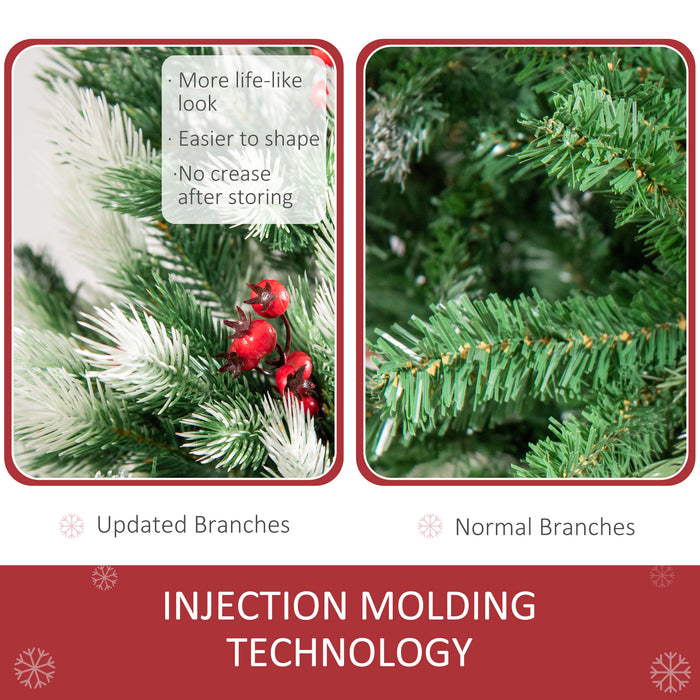 Snow-Flocked Pine Christmas Tree, 6ft with Red Berries - Easy Setup Artificial Holiday Decoration - Perfect for Festive Home Decor