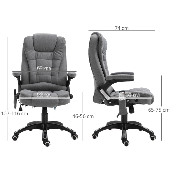 Heated Massage Recliner Chair - Linen-Feel Fabric with 360° Swivel & Six Massage Points - Comfortable Office Chair for Stress Relief