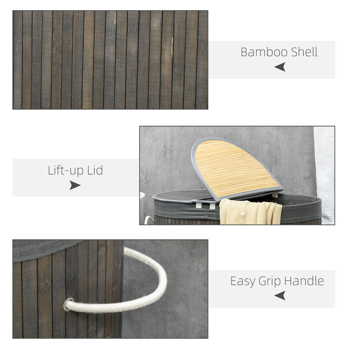 Bamboo Laundry Basket - 100L Dual-Section Hamper with Removable Liner and Lid, 62.5x37x60.5cm - Ideal for Sorting and Organizing Laundry