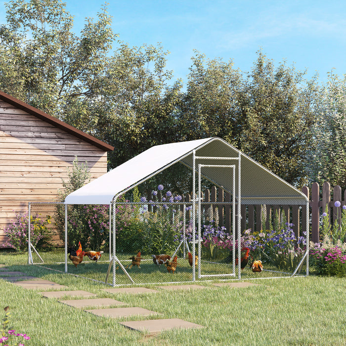 Outdoor Galvanized Hen House - Spacious Walk-In Chicken Run with UV-Resistant Cover - Ideal for Poultry, Ducks, Rabbits in Backyards, 4 x 3 x 2 m