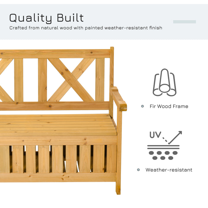 Wooden Garden Storage Bench - 2-Person Patio Seat with High Back and Armrests - Outdoor Seating Solution with Hidden Chest