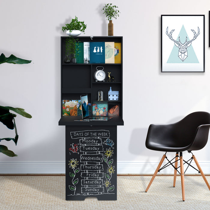 Wall-Mounted Folding Table with Chalkboard - Space-Saving Drop-Leaf Desk, Multifunctional, Black - Ideal for Small Spaces and Creativity Stations