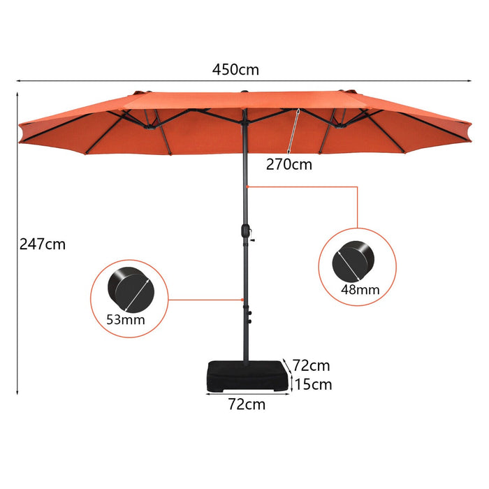 450CM Outdoor Umbrella - Double Sided, Twin Size with Crank Handle in Vibrant Orange - Perfect for Patio or Garden Use