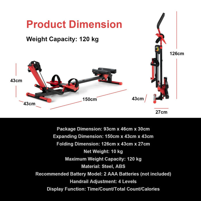 Folding 4-in-1 Rowing Machine - Smart Control Panel and Multi-Functional Design - Ideal for Home Workout Enthusiasts