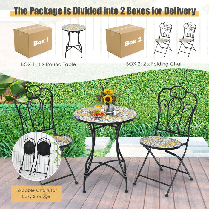 3 Piece Outdoor Furniture Set - Patio Bistro & Mosaic Conversation Pieces - Perfect for Outdoor Entertainment and Relaxation