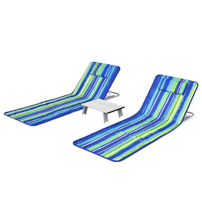 3-Piece Outdoor Beach Set by Unbranded - Blue Mat, 2 Lounge Chairs and Side Table - Ideal for Beach Relaxation and Outdoor Fun