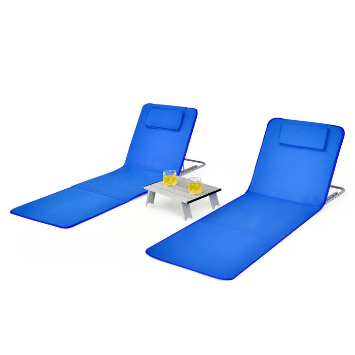 3-Piece Outdoor Beach Set by Unbranded - Blue Mat, 2 Lounge Chairs and Side Table - Ideal for Beach Relaxation and Outdoor Fun