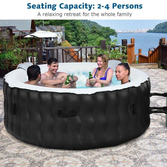Inflatable Spa Hot Tub - 108 Jet Massaging Bubbles and Comfortable Headrest in Sleek Black - Perfect for Relaxation and Stress Relief