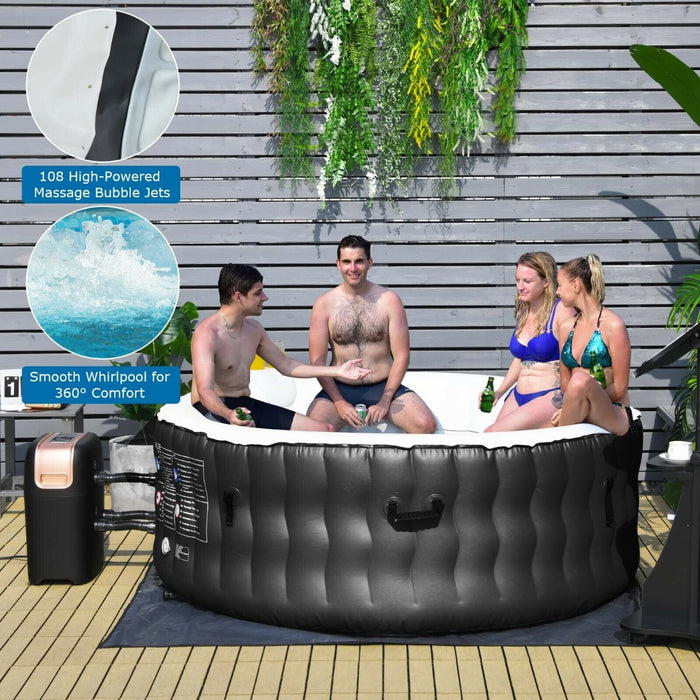 Inflatable Spa Hot Tub - 108 Jet Massaging Bubbles and Comfortable Headrest in Sleek Black - Perfect for Relaxation and Stress Relief