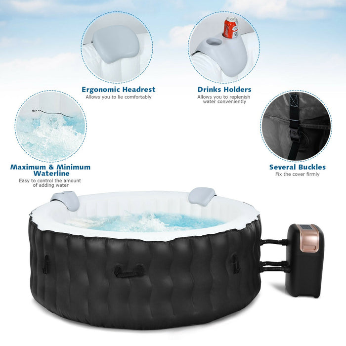 Inflatable Spa Hot Tub - 108 Jet Massaging Bubbles and Comfortable Headrest in Sleek Black - Perfect for Relaxation and Stress Relief