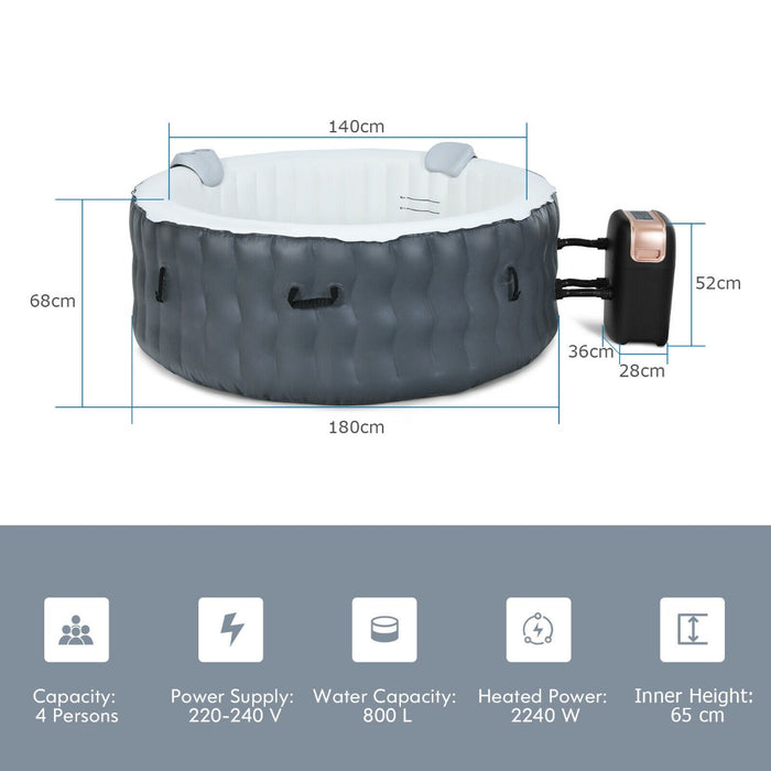 Inflatable Spa Hot Tub - 108 Jet Massaging Bubbles and Comfortable Headrest in Sleek Black - Perfect for Relaxation and Stress Relief