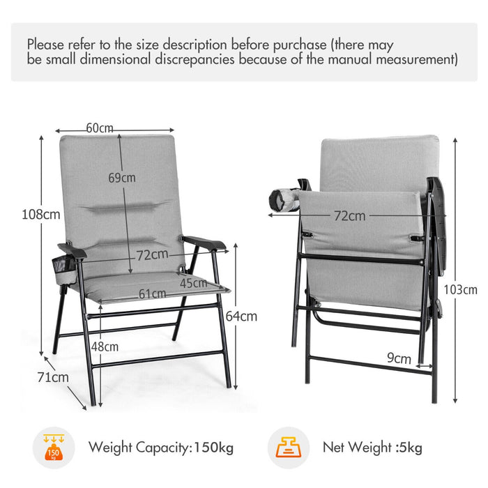 Camping Chair with Padding - Portable, Folding, Cup Holder, Armrest, Grey Color - Ideal for Campers and Outdoor Enthusiasts