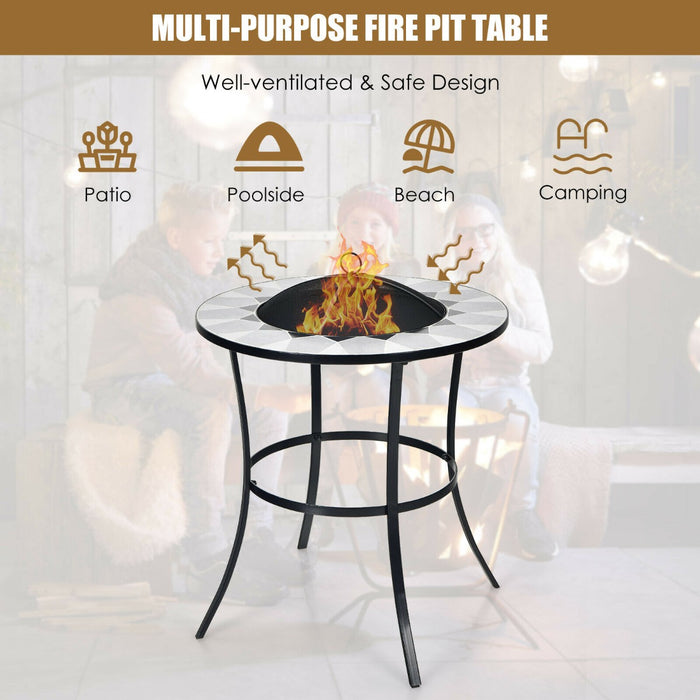 Outdoor Fire Pit - Tile Tabletop Fire Pit with Mesh Screen Lid - Perfect for Outdoor Entertainment and Warmth