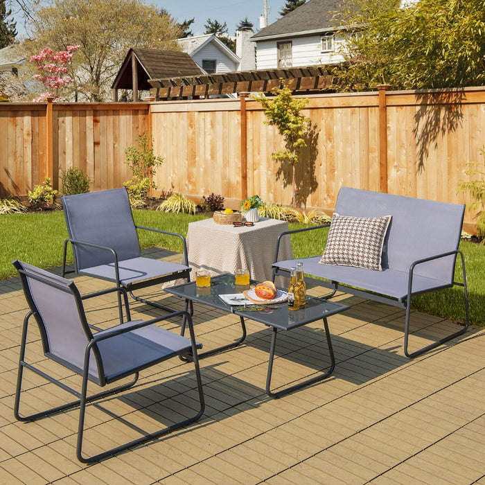 Outdoor Living Essentials - 4 Piece Garden Patio Bistro Set Includes Loveseat, Coffee Table, 2 Chairs - Perfect for Home Backyard Spaces and Entertaining Guests