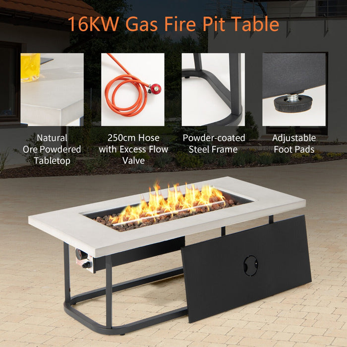 Propane Fire Pit Table - 16 KW, Waterproof PVC Cover and Lid in Grey - Perfect for Outdoor Entertainment and Warmth