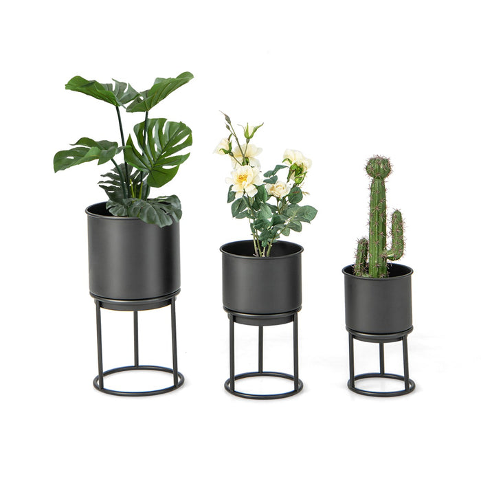 Black Metal Planter Pot Stand - Set of Three, Sturdy Design - Ideal for Gardening Enthusiasts and Home Decorators
