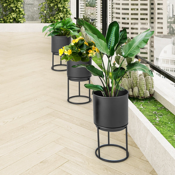 Black Metal Planter Pot Stand - Set of Three, Sturdy Design - Ideal for Gardening Enthusiasts and Home Decorators