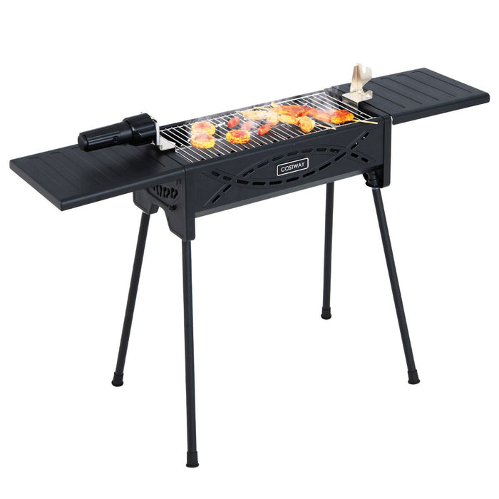Portable Charcoal BBQ Grill - Detachable Legs, Roasting Fork, Compact Design - Ideal for Camping and Outdoor Cooking Enthusiasts